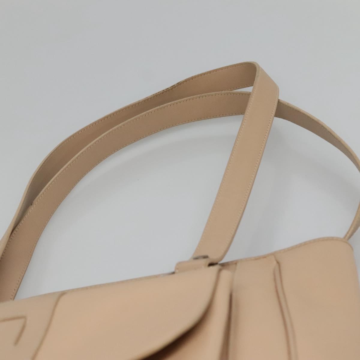 BVLGARI Tote Bag Leather Beige Silver Auth 133970