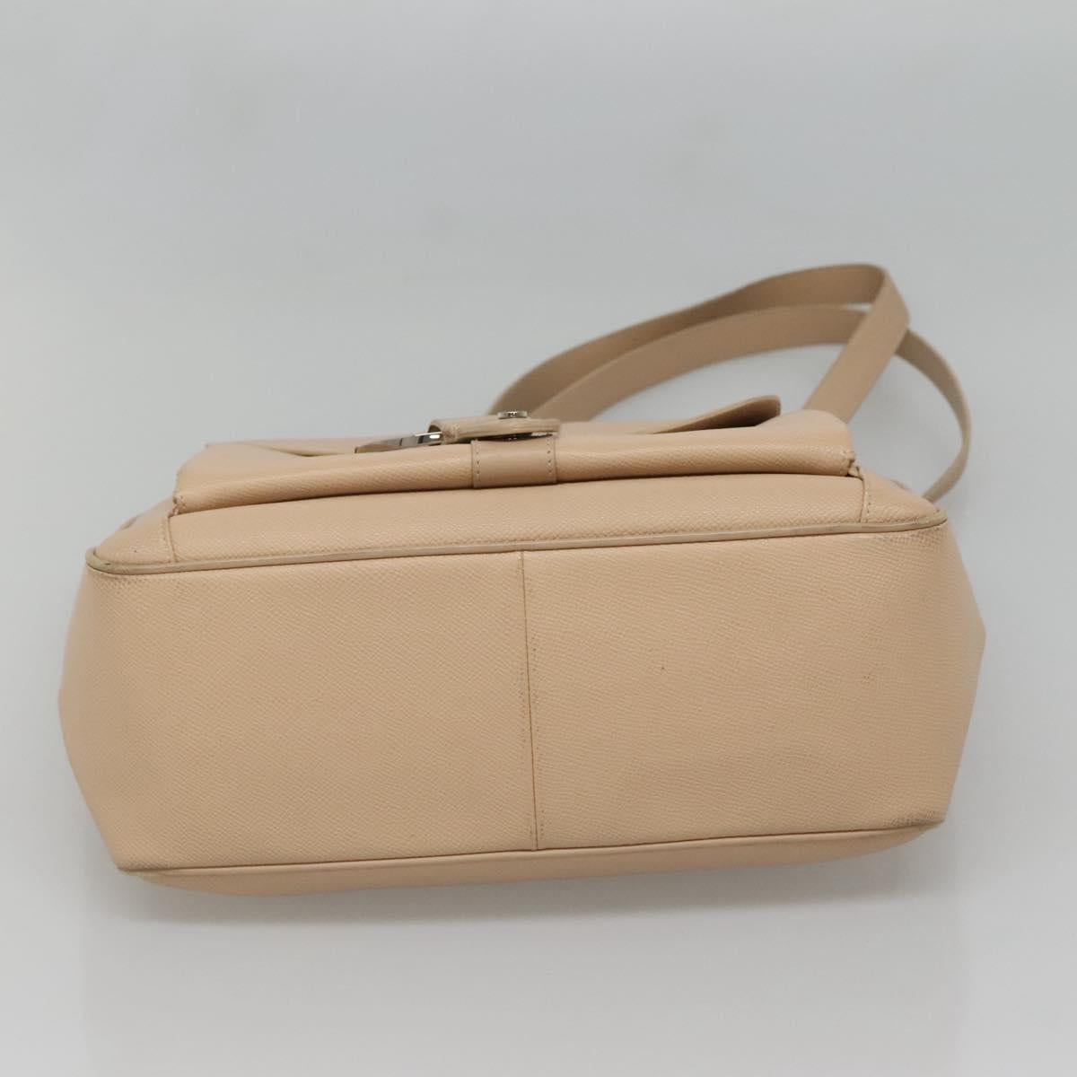 BVLGARI Tote Bag Leather Beige Silver Auth 133970