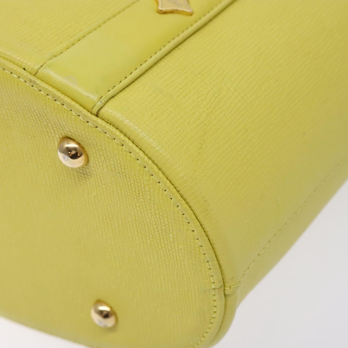 MCM Studs Tote Bag Leather Gold Lime yellow Auth 133982