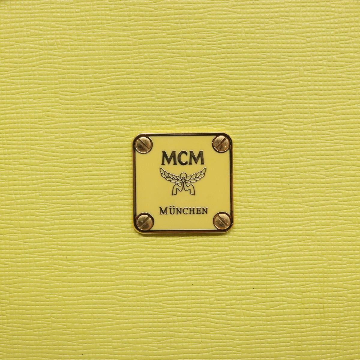 MCM Studs Tote Bag Leather Gold Lime yellow Auth 133982
