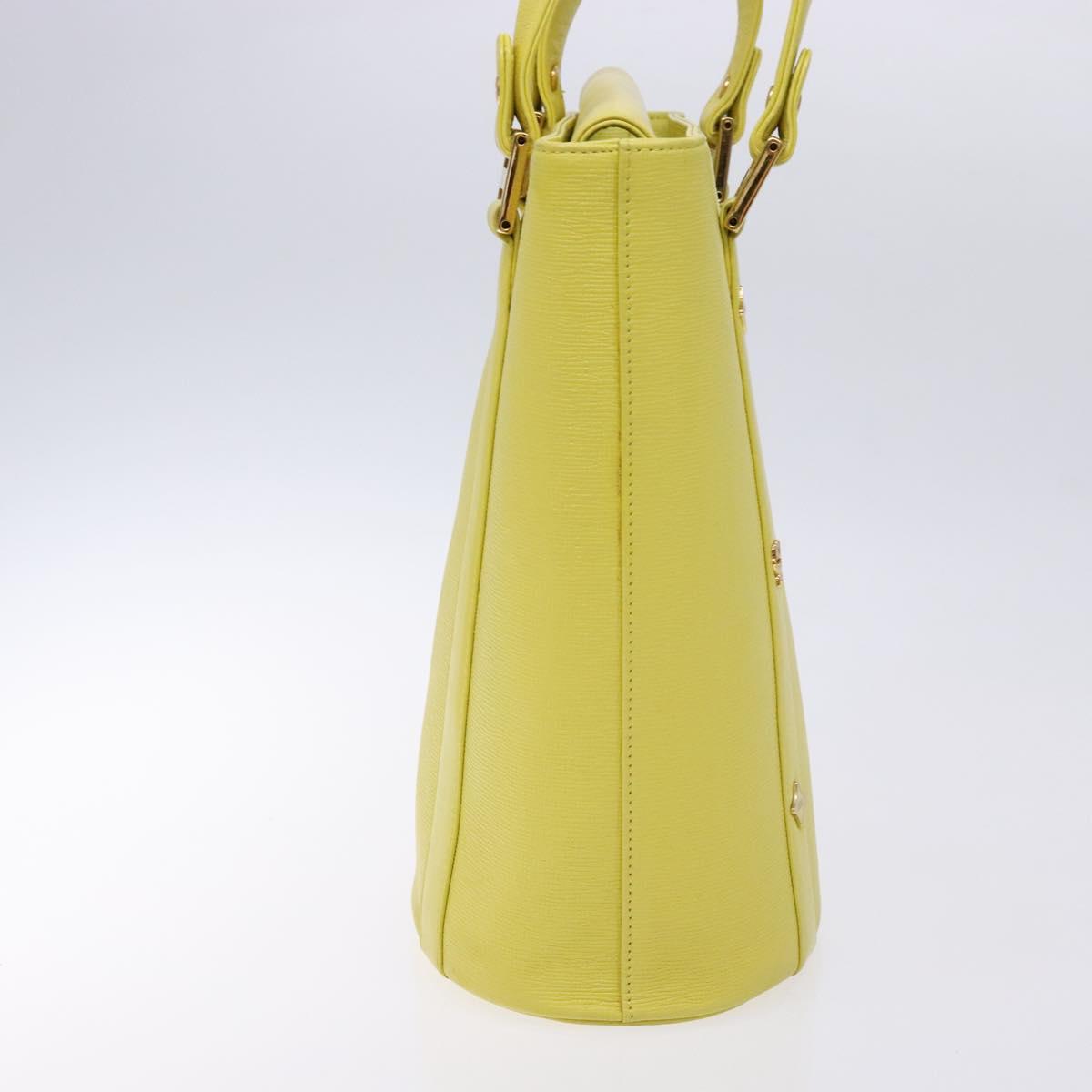 MCM Studs Tote Bag Leather Gold Lime yellow Auth 133982