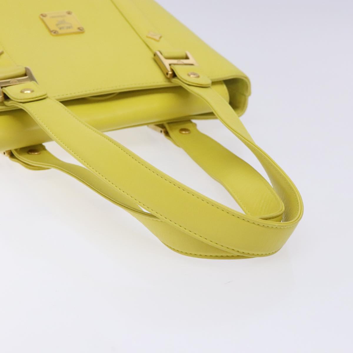 MCM Studs Tote Bag Leather Gold Lime yellow Auth 133982