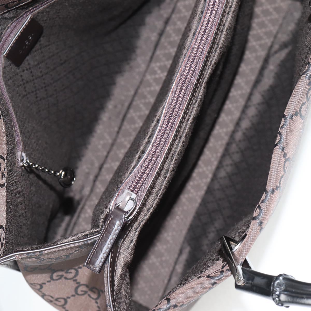GUCCI GG Canvas Bamboo Hand Bag Nylon Dark Brown Silver 002 1010 Auth 133985V