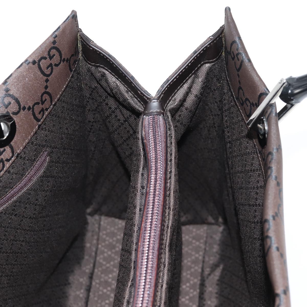 GUCCI GG Canvas Bamboo Hand Bag Nylon Dark Brown Silver 002 1010 Auth 133985V