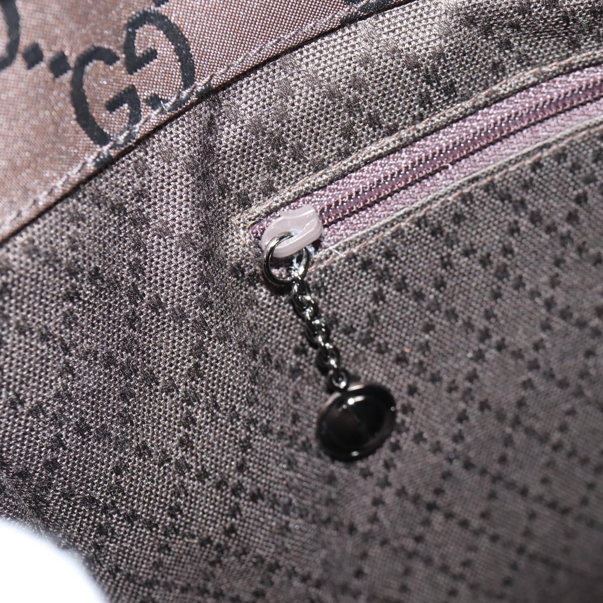 GUCCI GG Canvas Bamboo Hand Bag Nylon Dark Brown Silver 002 1010 Auth 133985V