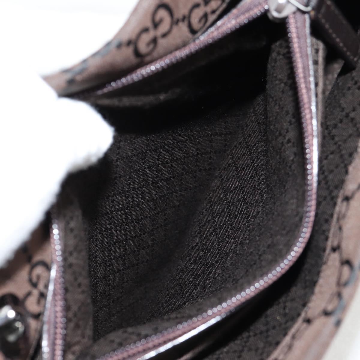 GUCCI GG Canvas Bamboo Hand Bag Nylon Dark Brown Silver 002 1010 Auth 133985V