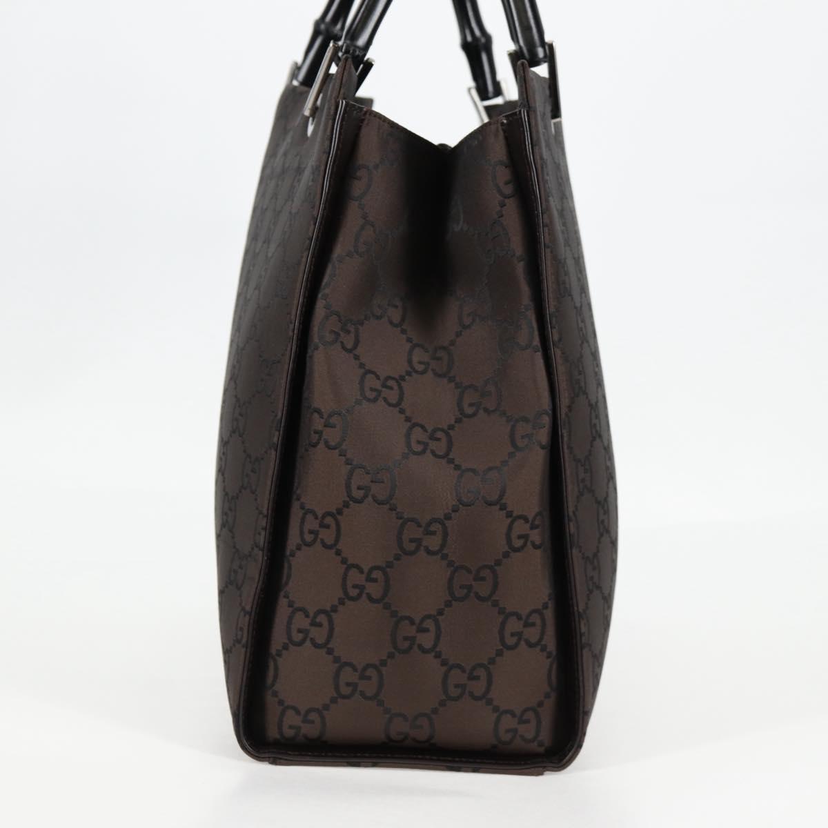 GUCCI GG Canvas Bamboo Hand Bag Nylon Dark Brown Silver 002 1010 Auth 133985V