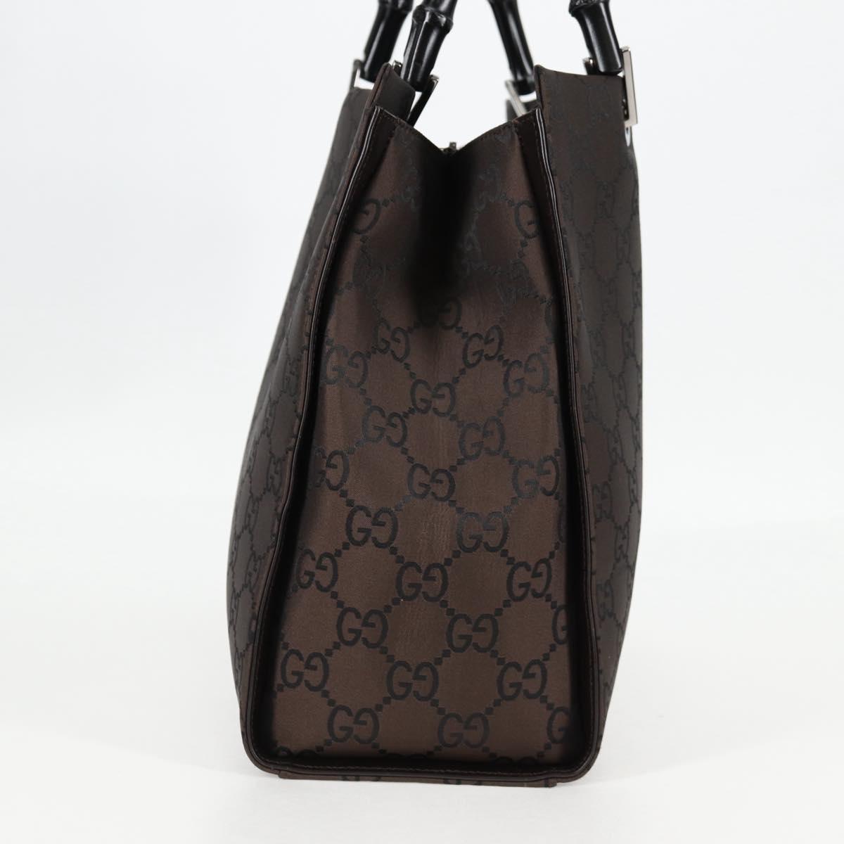 GUCCI GG Canvas Bamboo Hand Bag Nylon Dark Brown Silver 002 1010 Auth 133985V