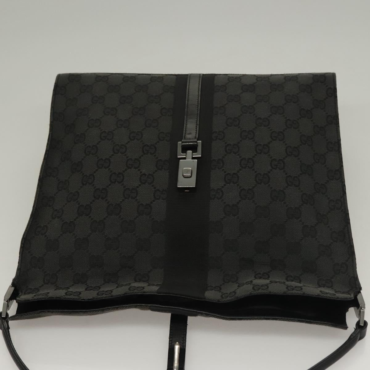 GUCCI GG Canvas Jackie Shoulder Bag Black Silver 001 3355 1781 Auth 133986