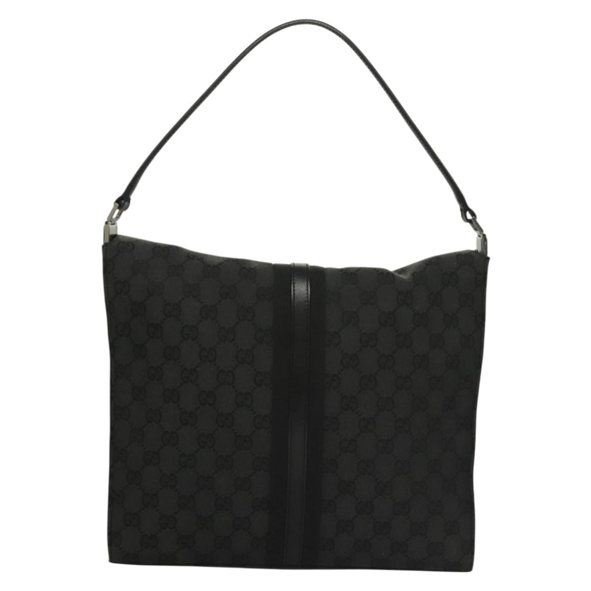 GUCCI GG Canvas Jackie Shoulder Bag Black Silver 001 3355 1781 Auth 133986