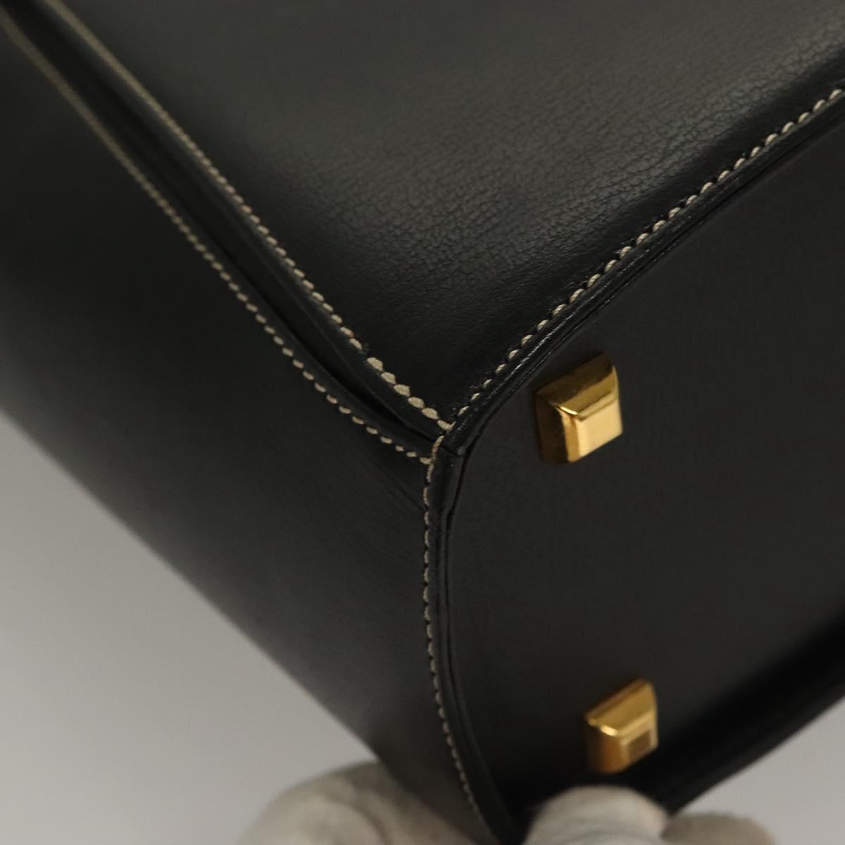 Salvatore Ferragamo Hand Bag Leather Black Gold Auth 133992