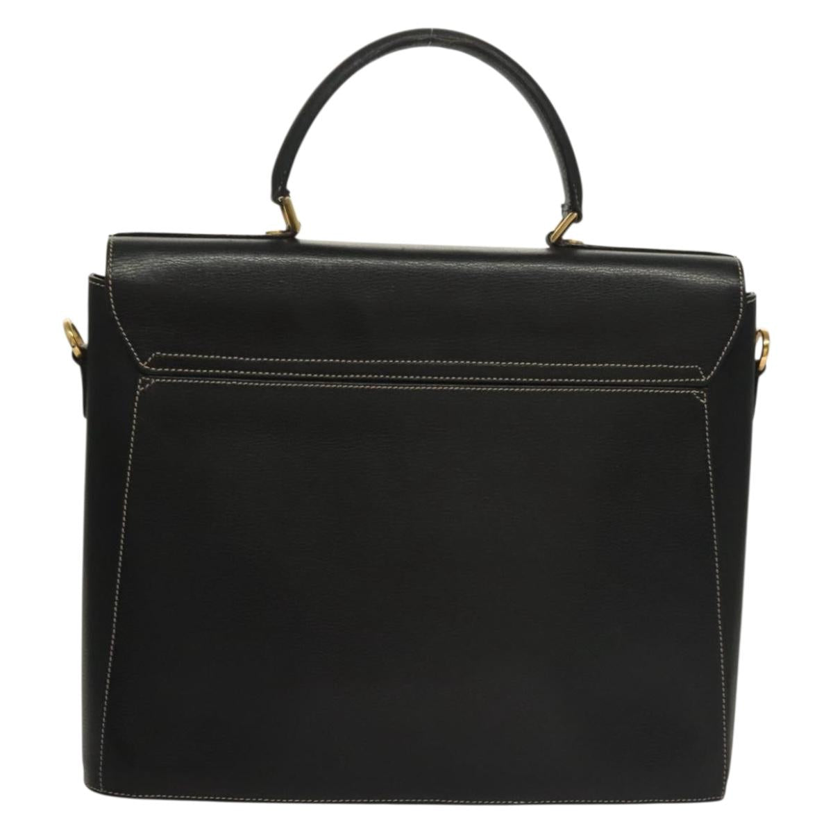 Salvatore Ferragamo Hand Bag Leather Black Gold Auth 133992