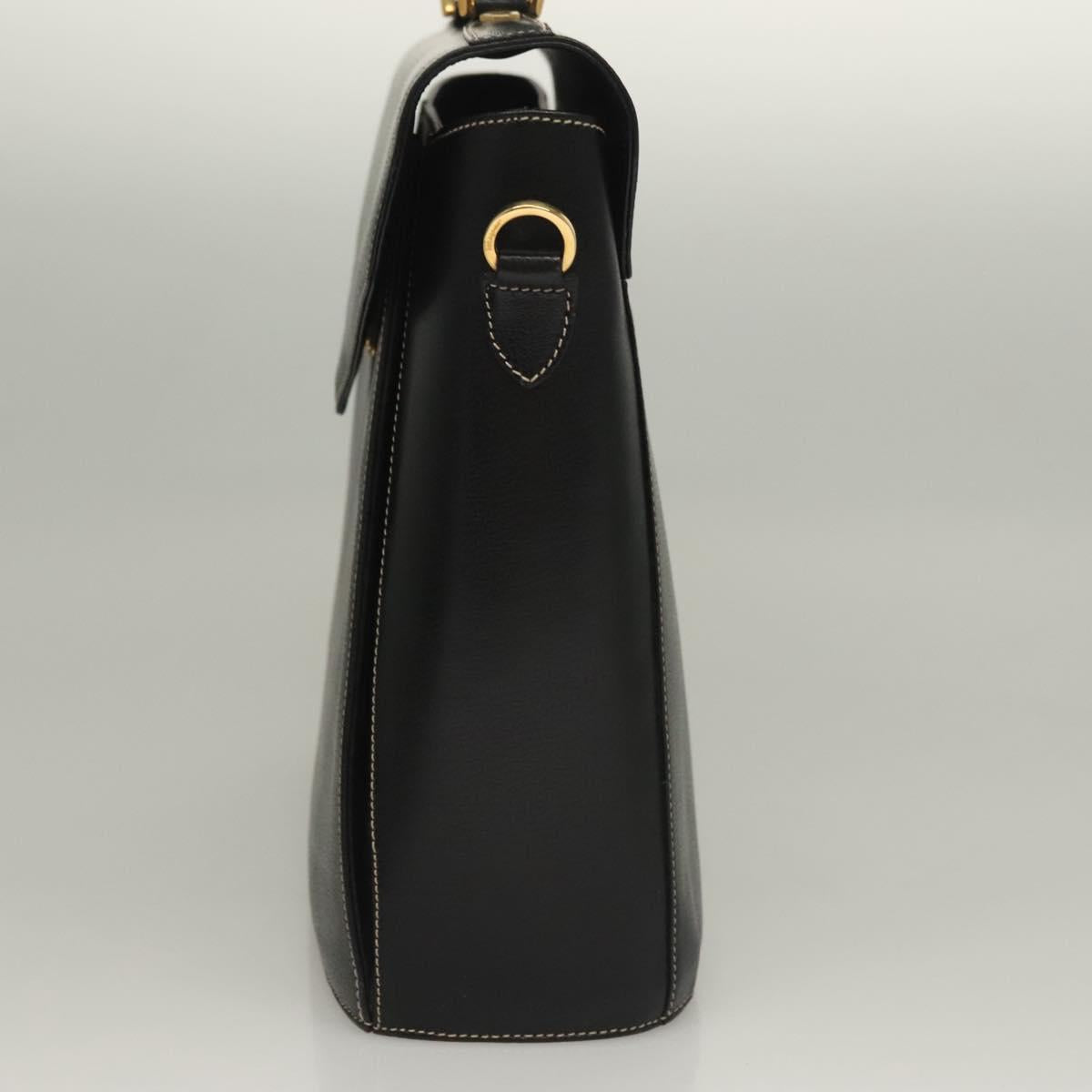 Salvatore Ferragamo Hand Bag Leather Black Gold Auth 133992