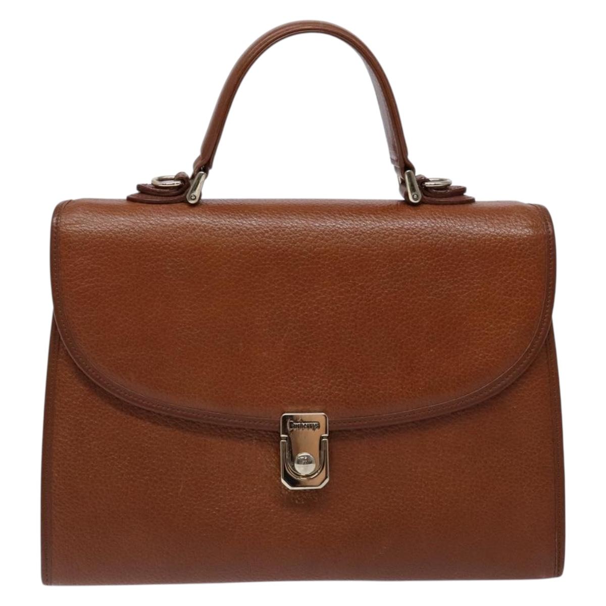 Burberrys Hand Bag Leather Brown Gold Auth 133999