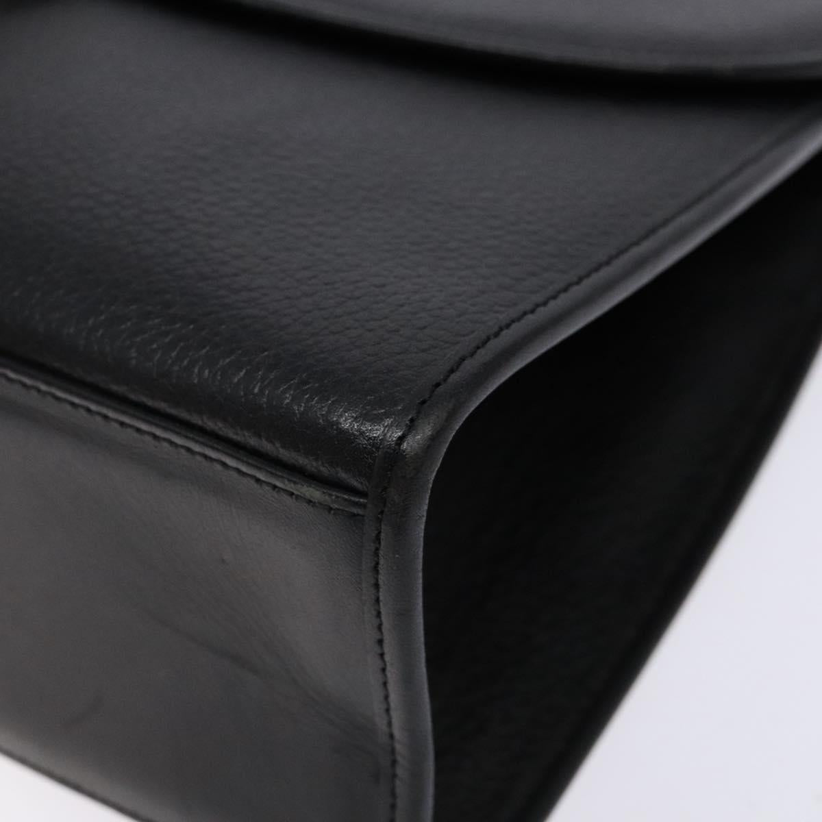Burberrys Hand Bag Leather Black Gold Auth 134000