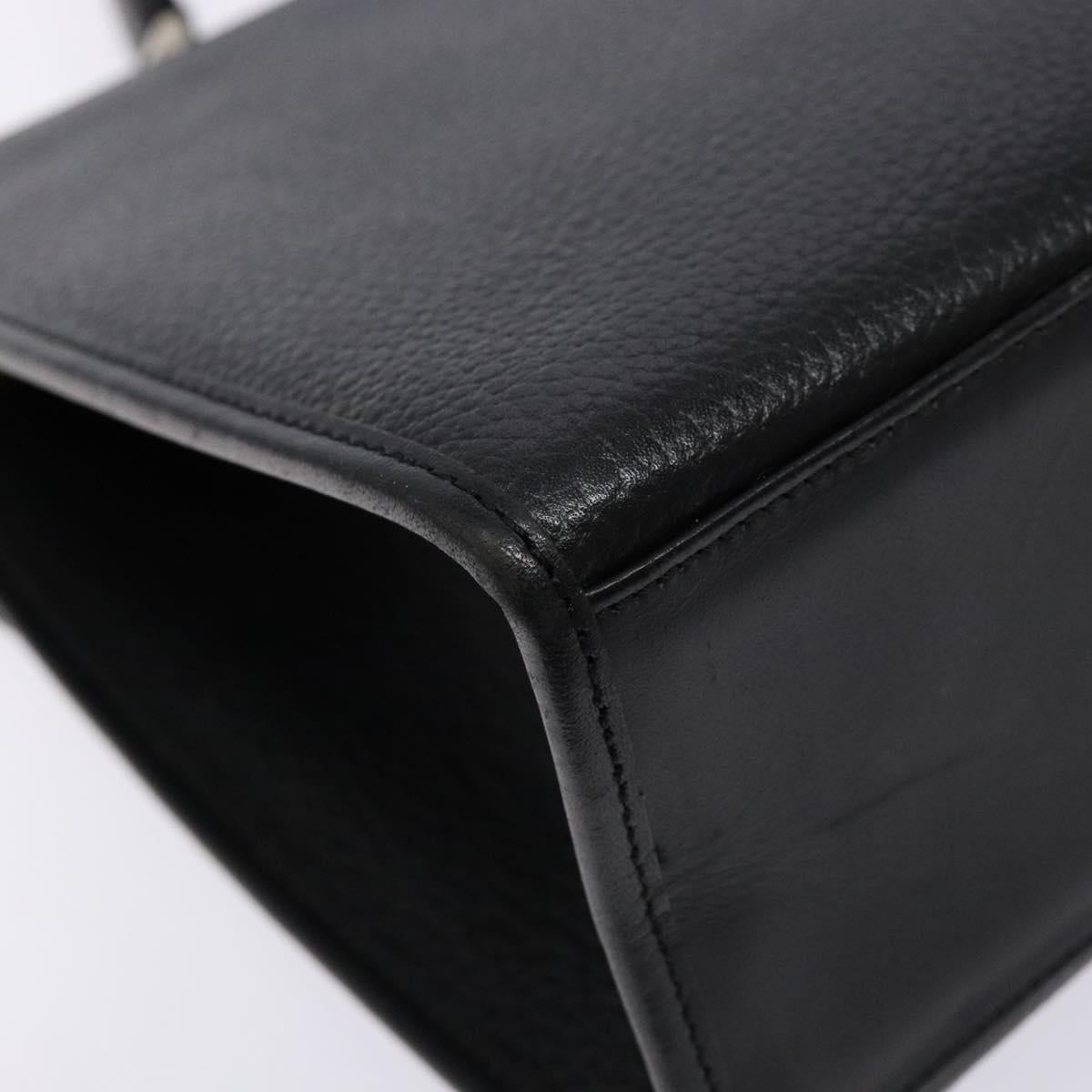 Burberrys Hand Bag Leather Black Gold Auth 134000