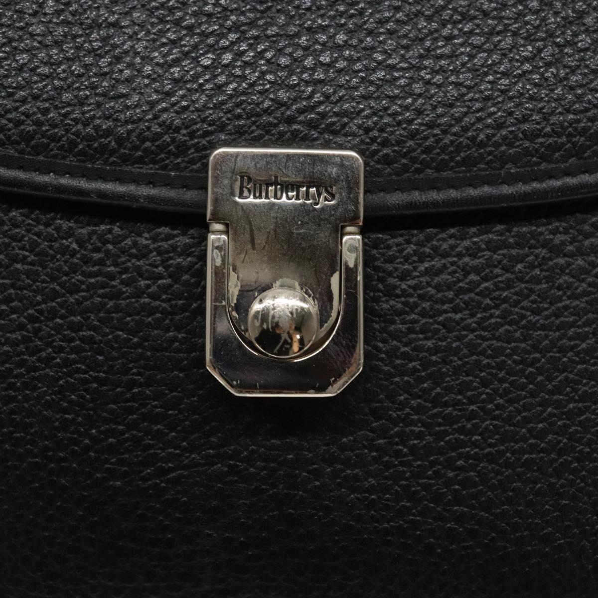 Burberrys Hand Bag Leather Black Gold Auth 134000