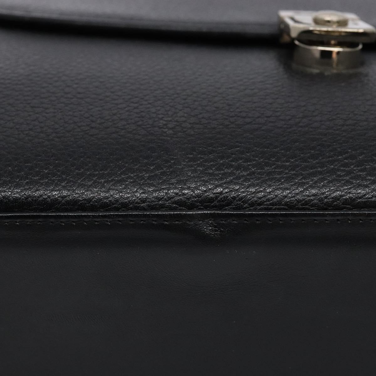Burberrys Hand Bag Leather Black Gold Auth 134000