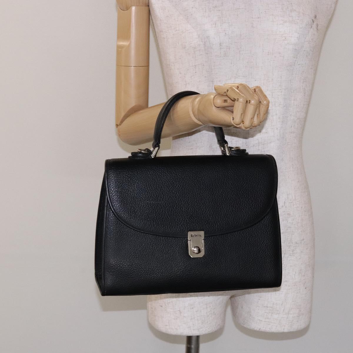 Burberrys Hand Bag Leather Black Gold Auth 134000