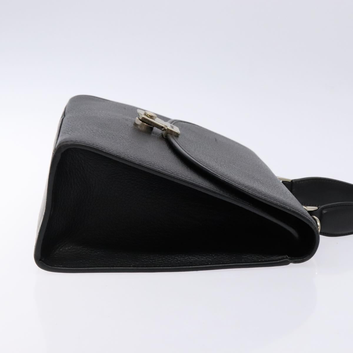 Burberrys Hand Bag Leather Black Gold Auth 134000