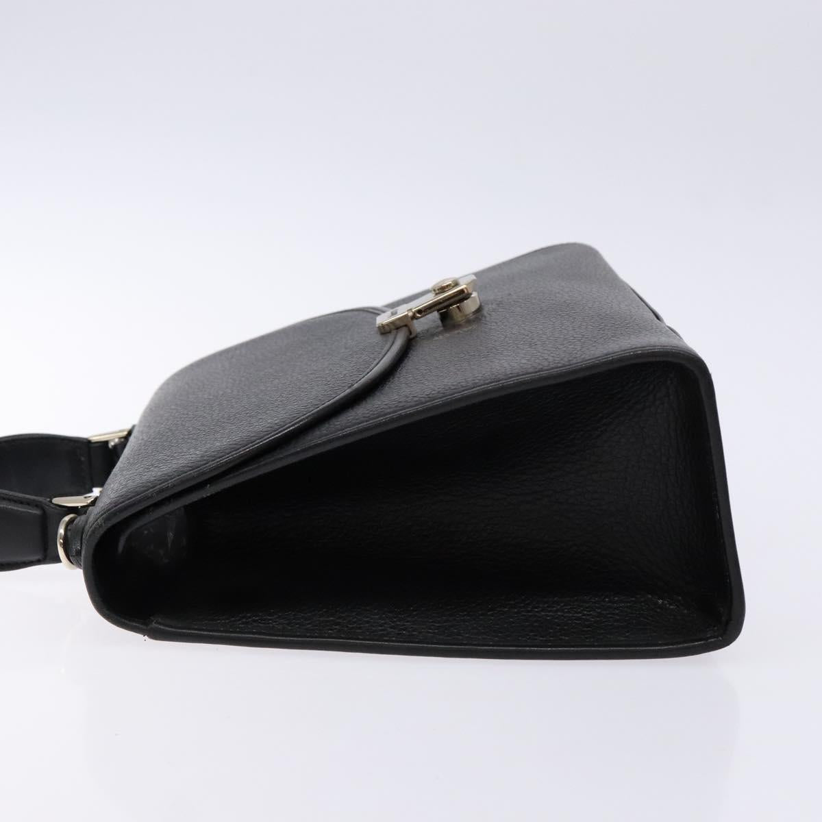 Burberrys Hand Bag Leather Black Gold Auth 134000
