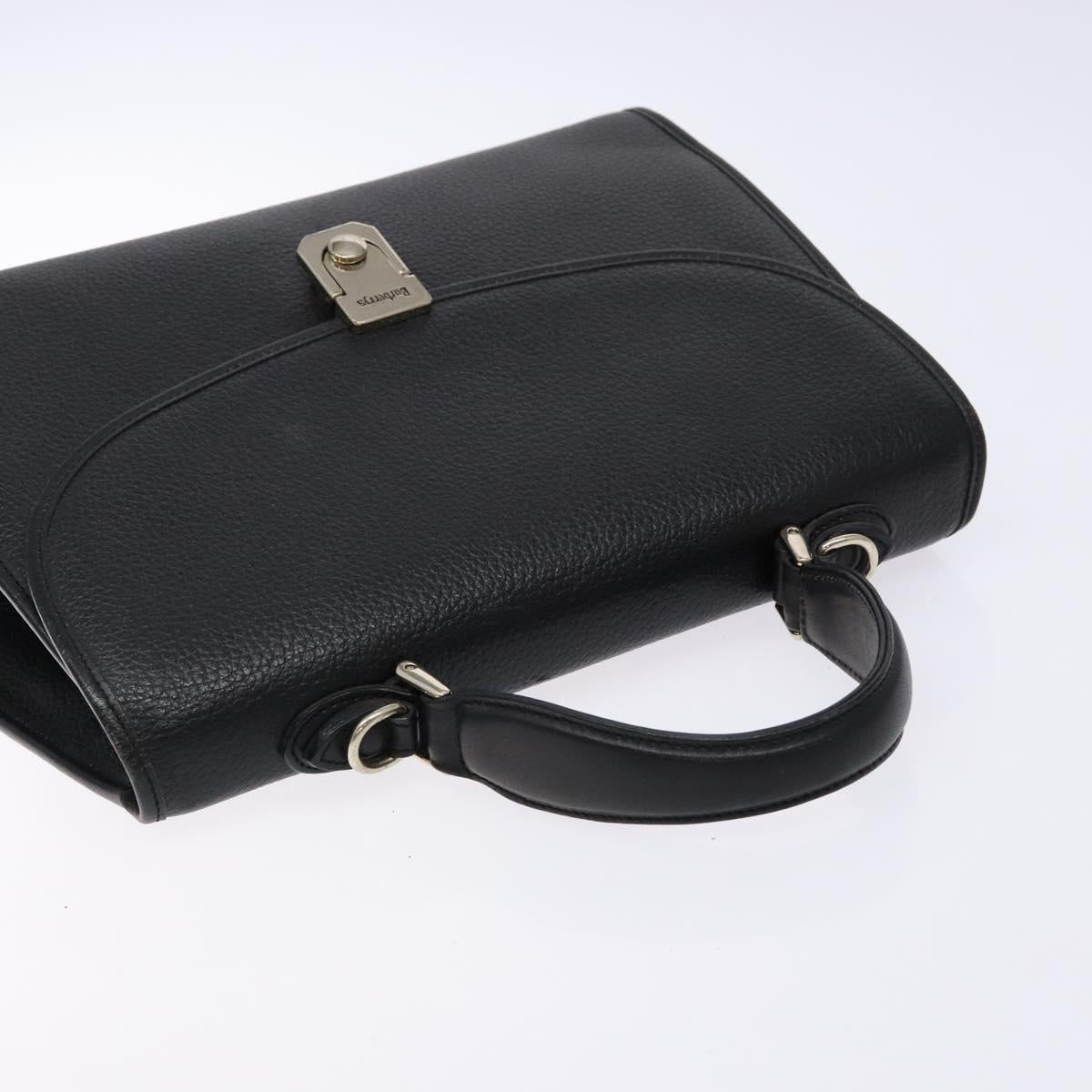 Burberrys Hand Bag Leather Black Gold Auth 134000
