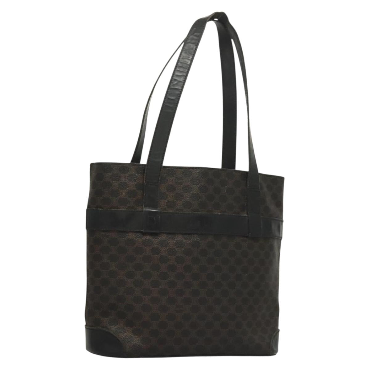 CELINE Macadam Canvas Hand Bag PVC Leather Black Gold Auth 134008