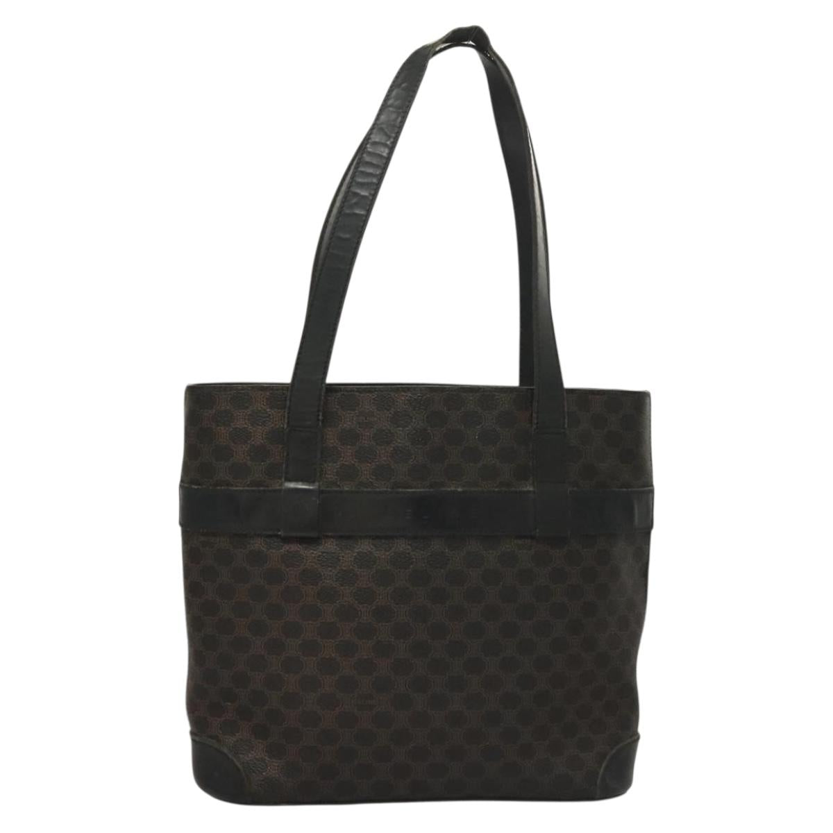 CELINE Macadam Canvas Hand Bag PVC Leather Black Gold Auth 134008