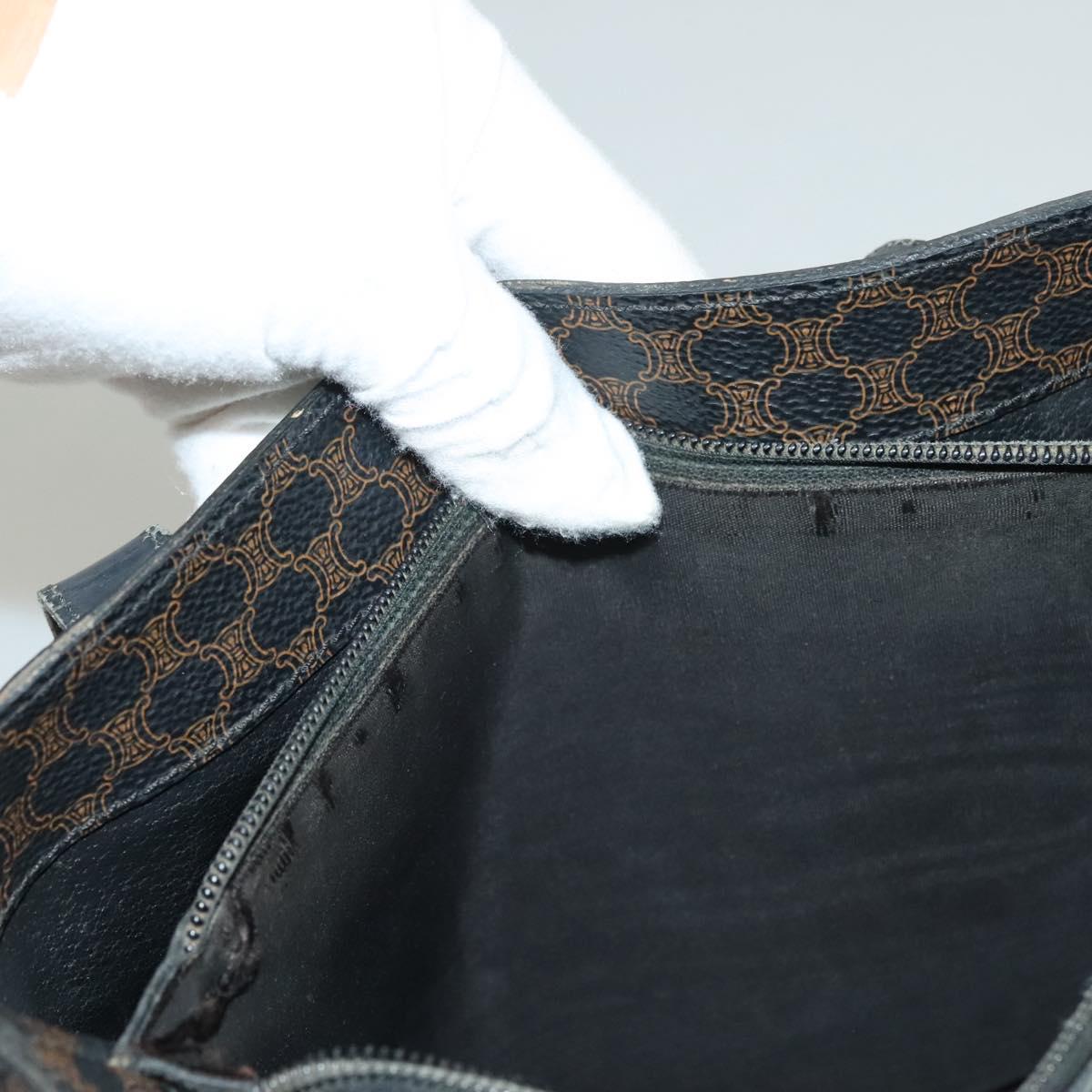 CELINE Macadam Canvas Hand Bag PVC Leather Black Gold Auth 134008