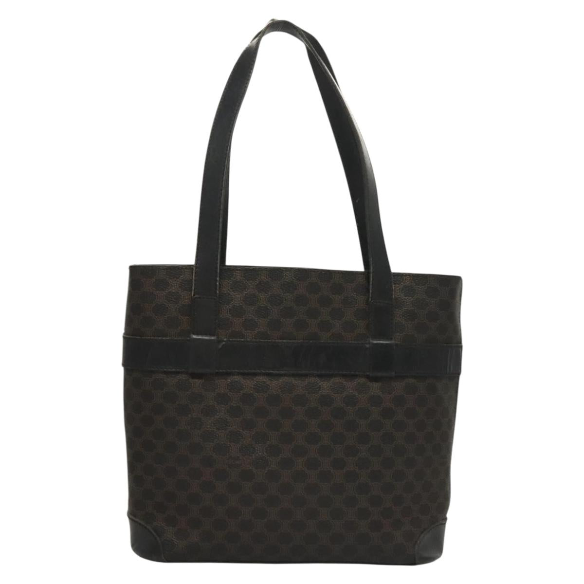 CELINE Macadam Canvas Hand Bag PVC Leather Black Gold Auth 134008