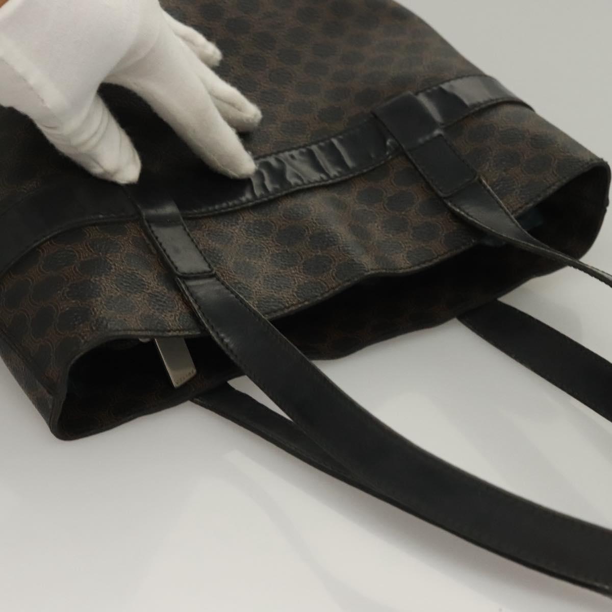 CELINE Macadam Canvas Hand Bag PVC Leather Black Gold Auth 134008