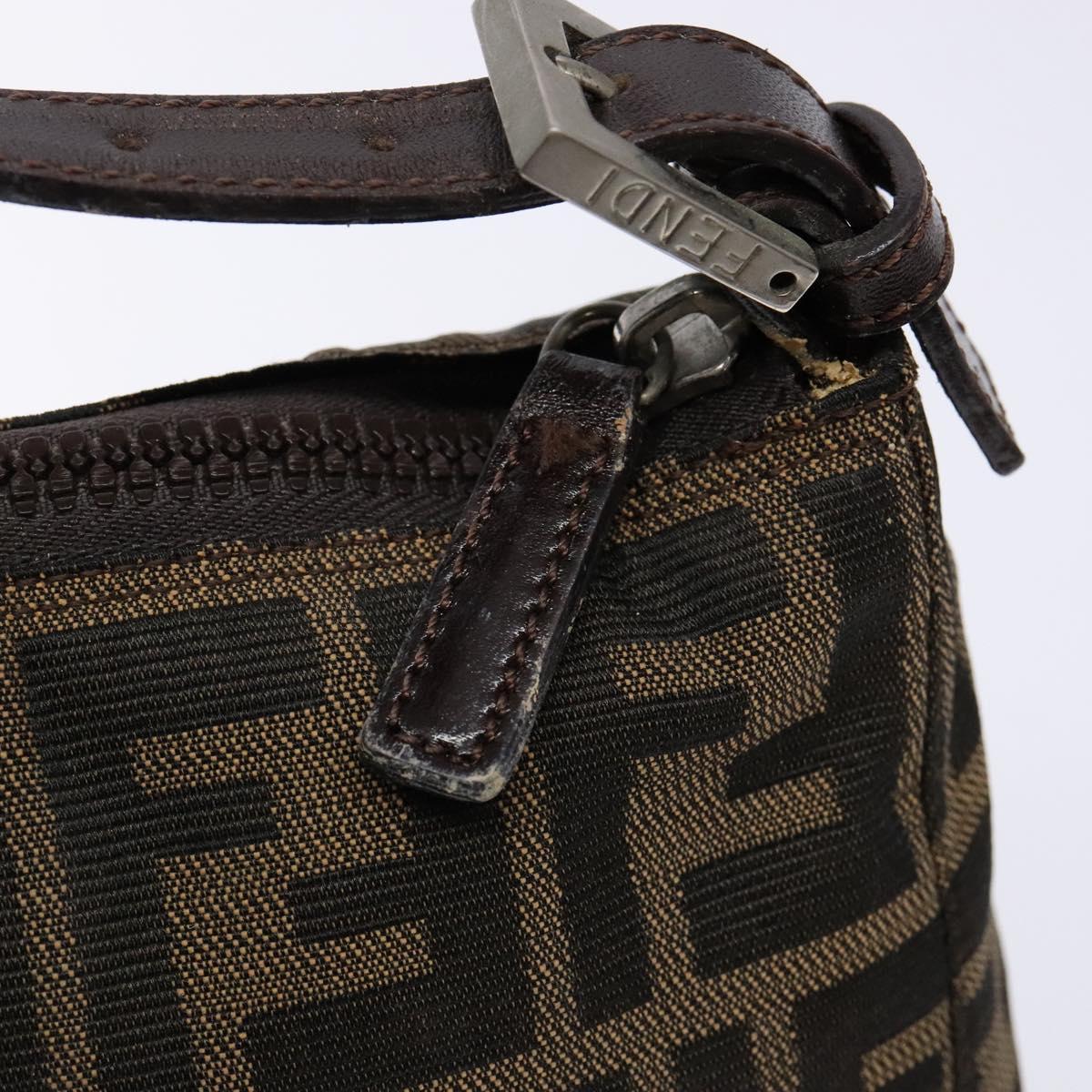 FENDI Zucca Canvas Hand Pouch Black Brown Auth 134013