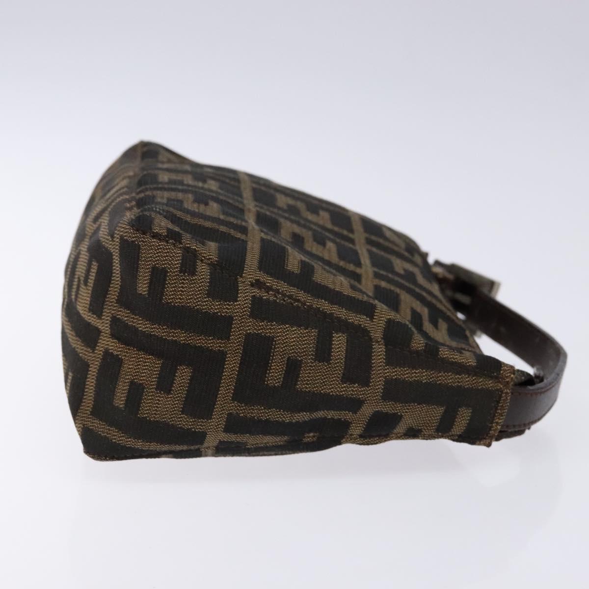 FENDI Zucca Canvas Hand Pouch Black Brown Auth 134013