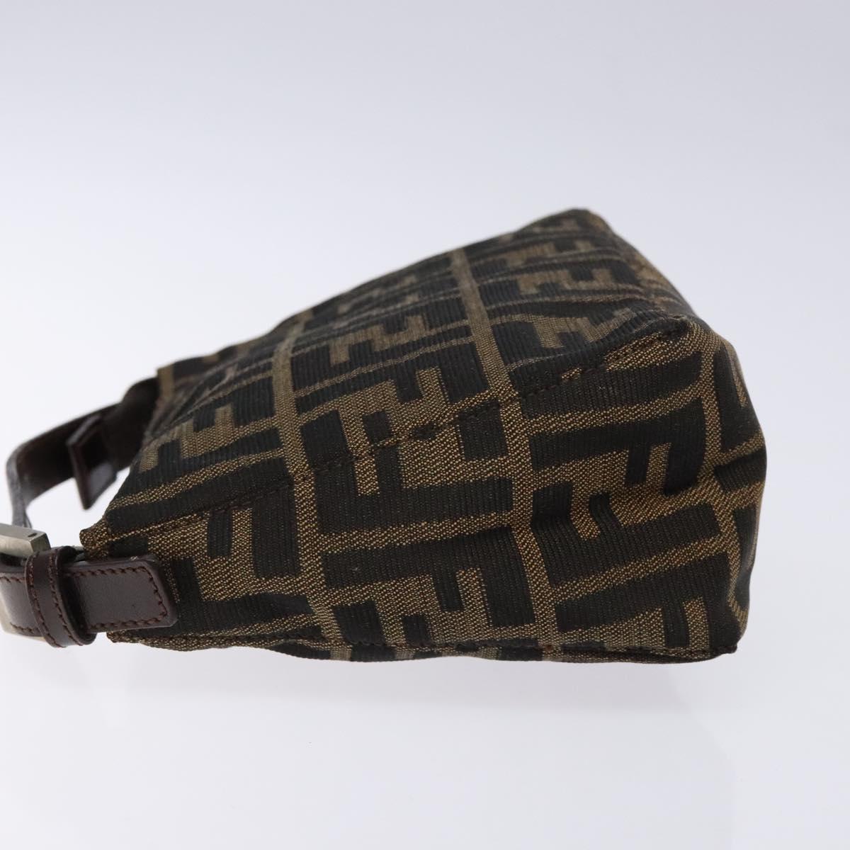 FENDI Zucca Canvas Hand Pouch Black Brown Auth 134013