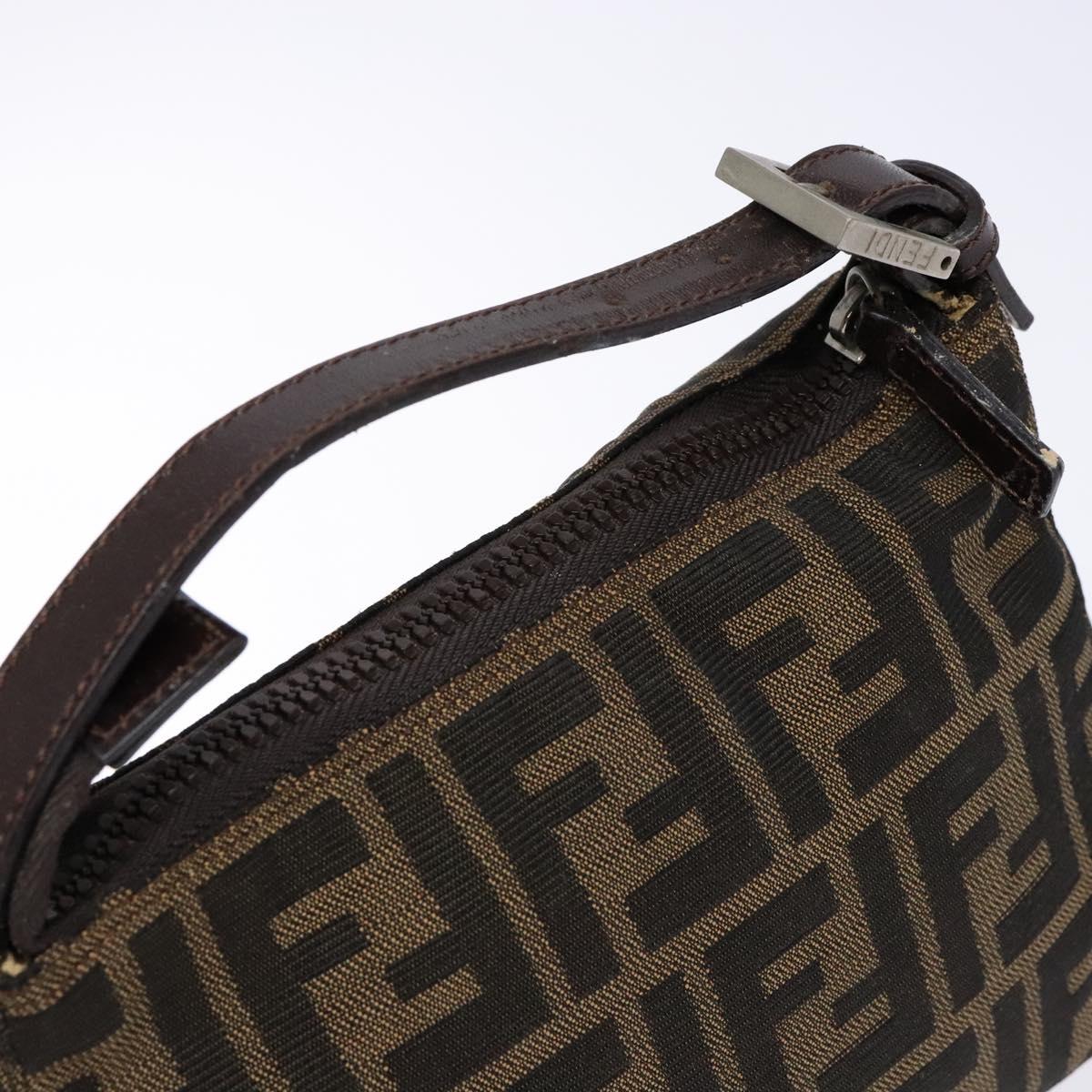 FENDI Zucca Canvas Hand Pouch Black Brown Auth 134013