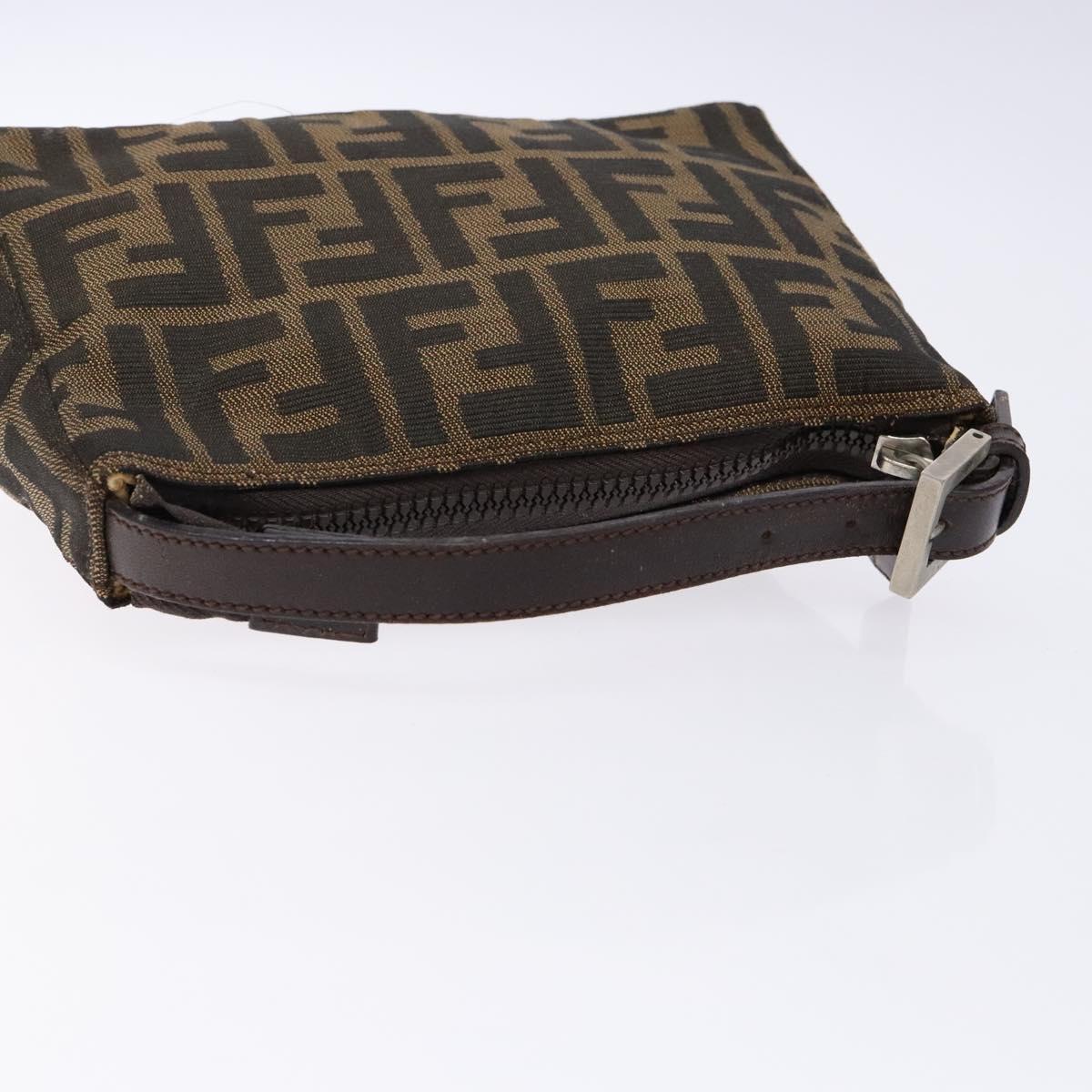FENDI Zucca Canvas Hand Pouch Black Brown Auth 134013