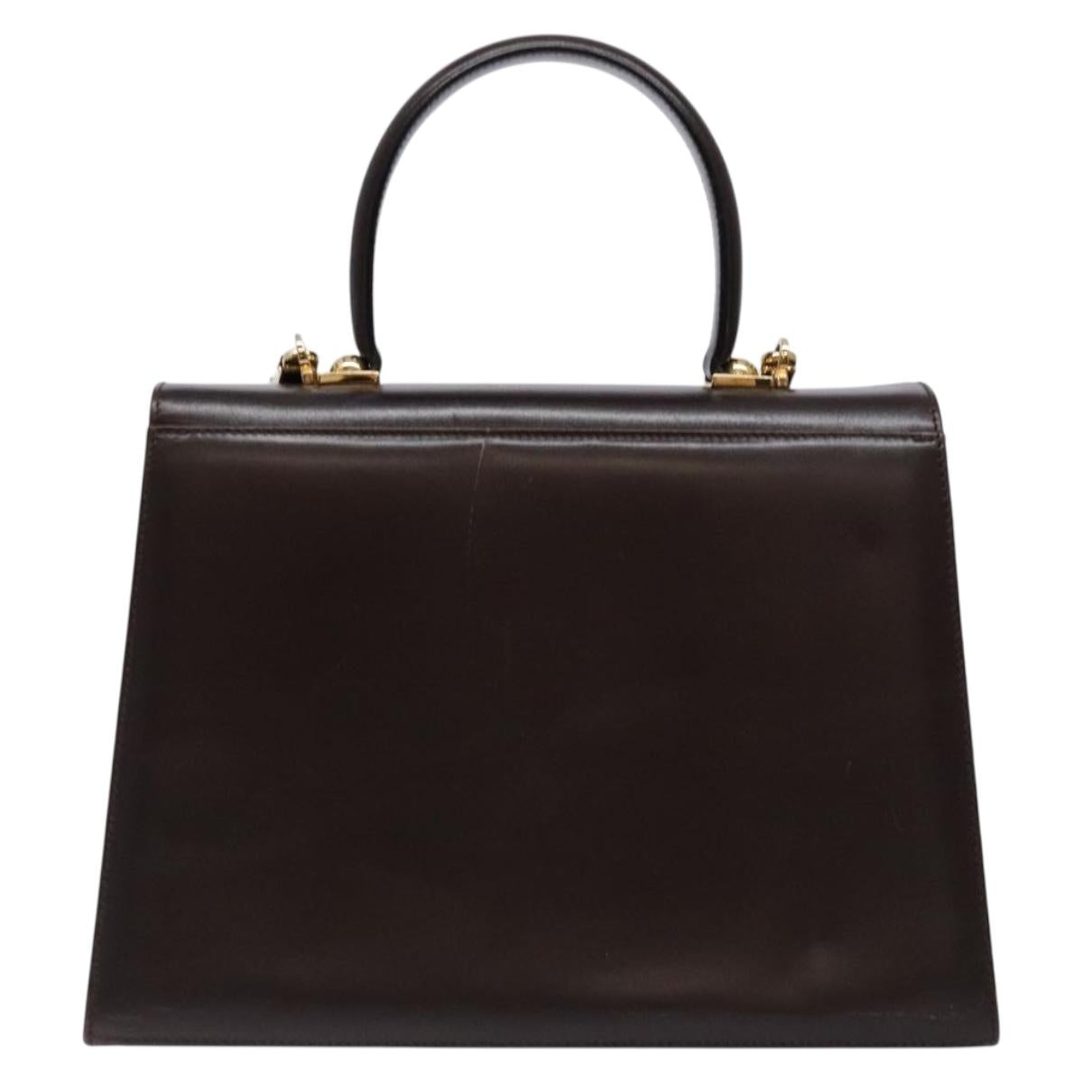 Salvatore Ferragamo Gancini Hand Bag Leather 2way Brown Gold Auth 134063