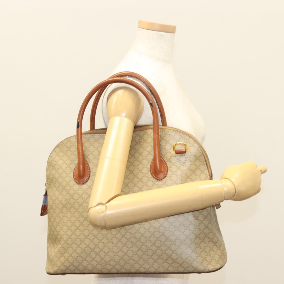 CELINE Macadam Canvas Hand Bag PVC Beige Gold Auth 134068