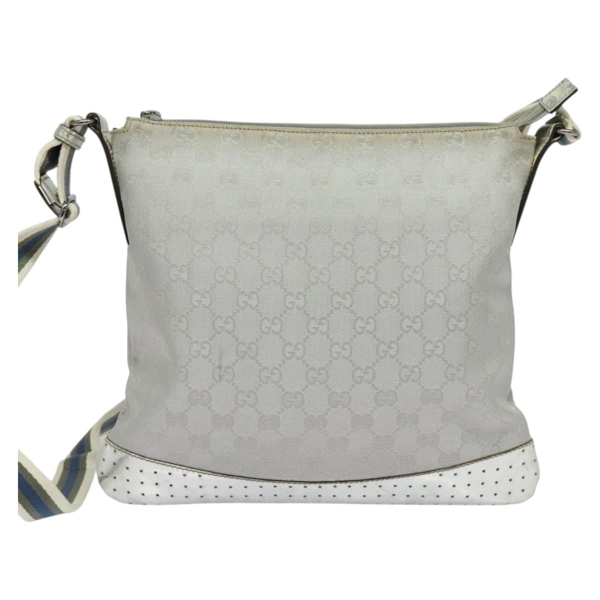 GUCCI GG Canvas Shoulder Bag Silver 145857 Auth 134088