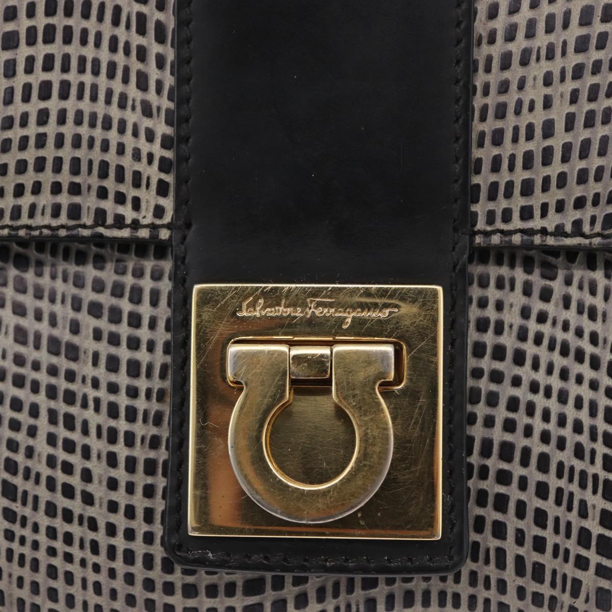 Salvatore Ferragamo Gancini Shoulder Bag Leather Black Brown Auth 134093A