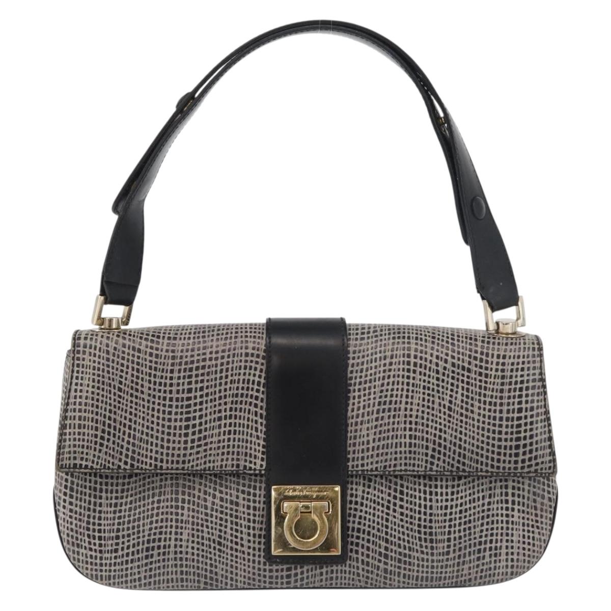 Salvatore Ferragamo Gancini Shoulder Bag Leather Black Brown Auth 134093A