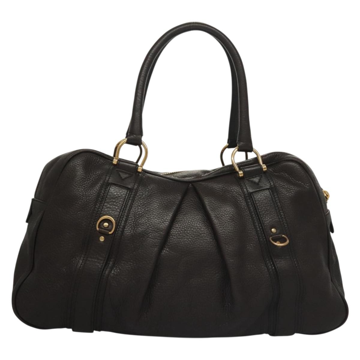 BURBERRY Shoulder Bag Leather Black Gold Auth 134105