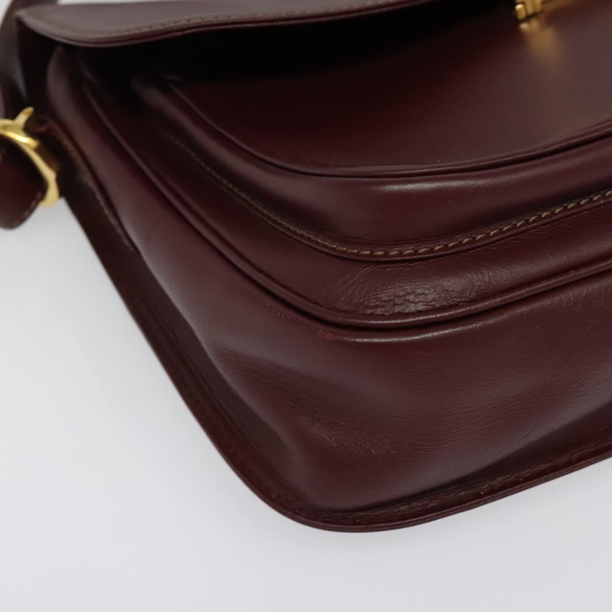 CARTIER Must Line Shoulder Bag Leather Bordeaux Gold Auth 134112