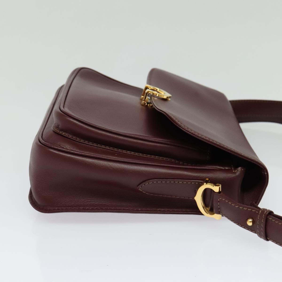 CARTIER Must Line Shoulder Bag Leather Bordeaux Gold Auth 134112