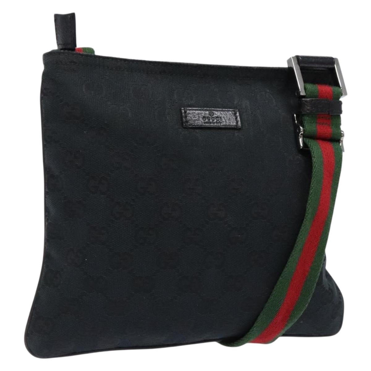 GUCCI GG Canvas Web Sherry Line Shoulder Bag Black Silver 146309 Auth 134126