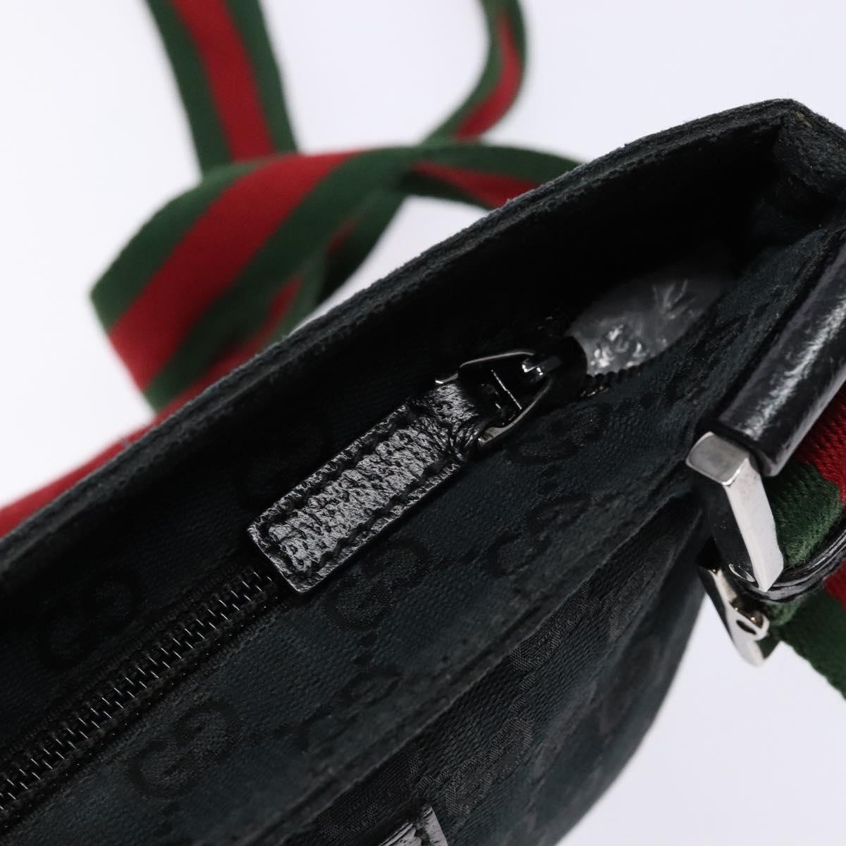 GUCCI GG Canvas Web Sherry Line Shoulder Bag Black Silver 146309 Auth 134126