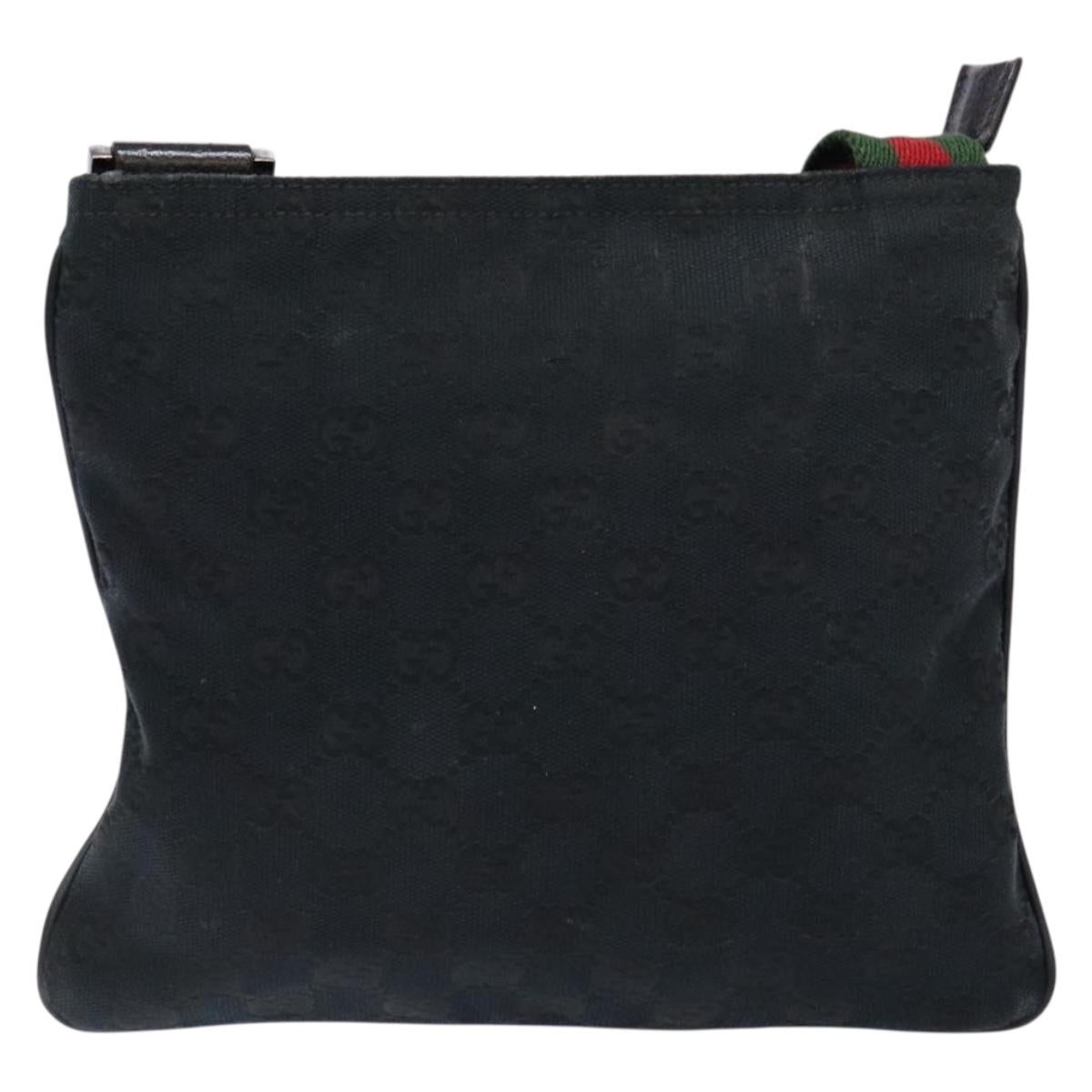 GUCCI GG Canvas Web Sherry Line Shoulder Bag Black Silver 146309 Auth 134126