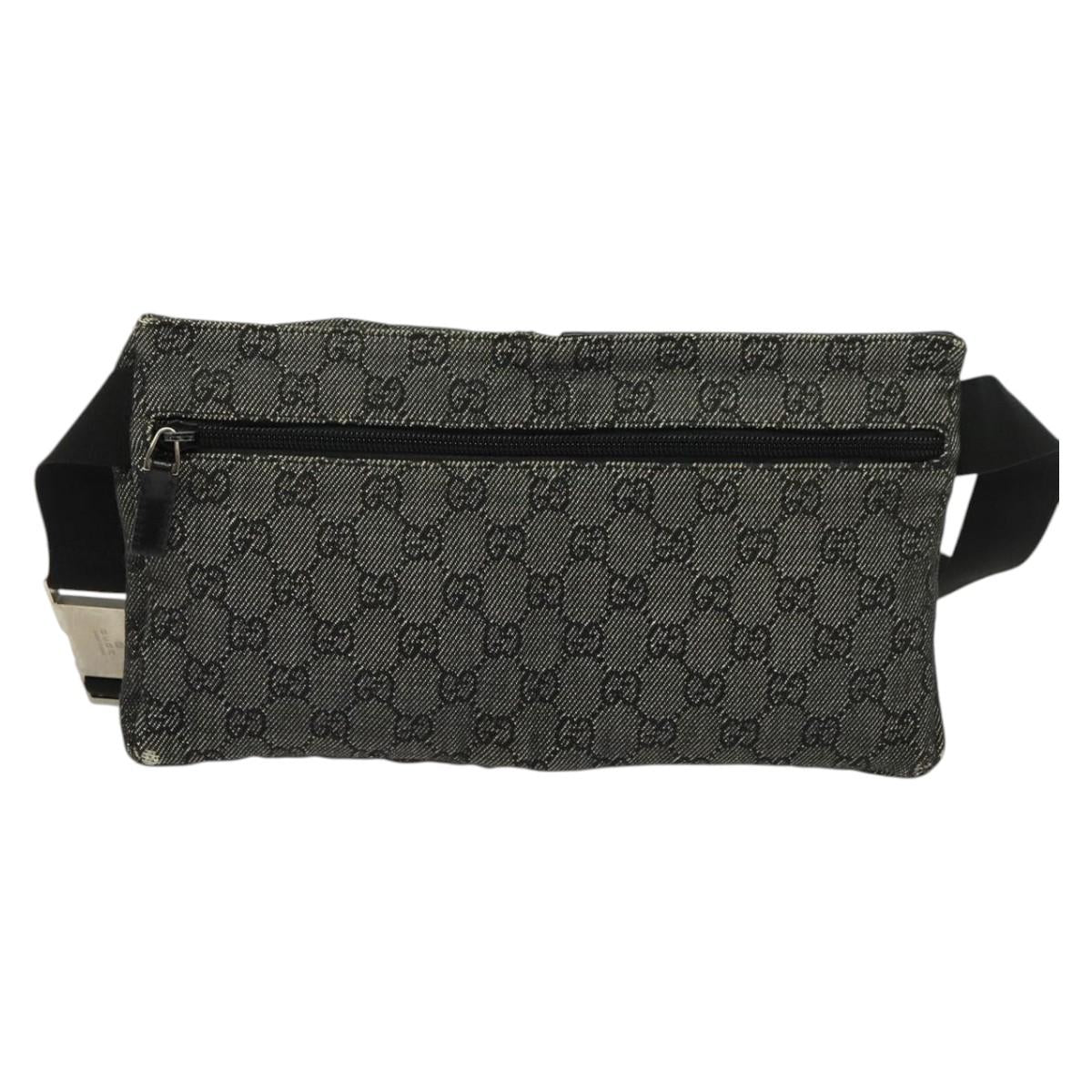 GUCCI GG Canvas Waist bag Gray Silver 28566 Auth 134140