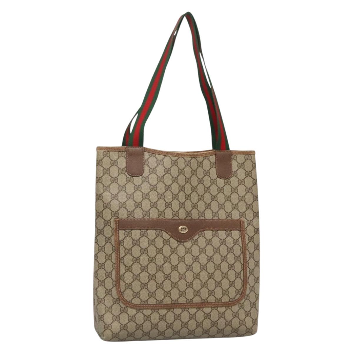 GUCCI GG Supreme Web Sherry Line Tote Bag PVC Beige Gold 39 02 003 Auth 134157