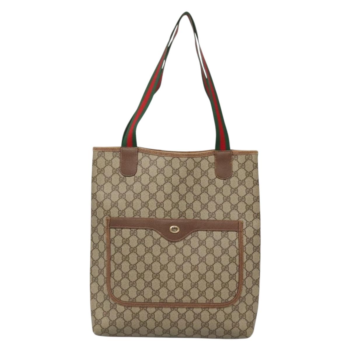 GUCCI GG Supreme Web Sherry Line Tote Bag PVC Beige Gold 39 02 003 Auth 134157
